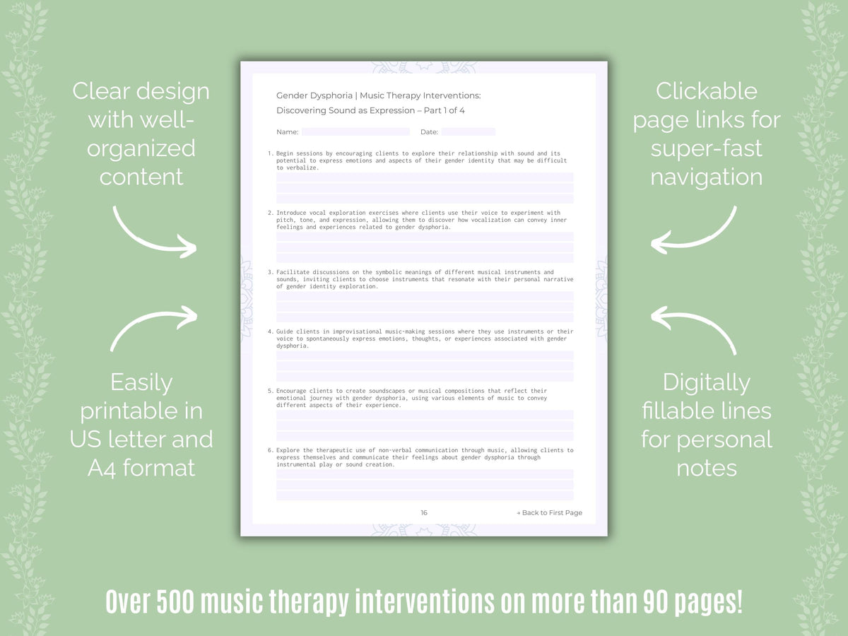 Gender Dysphoria Music Therapy Counseling Templates