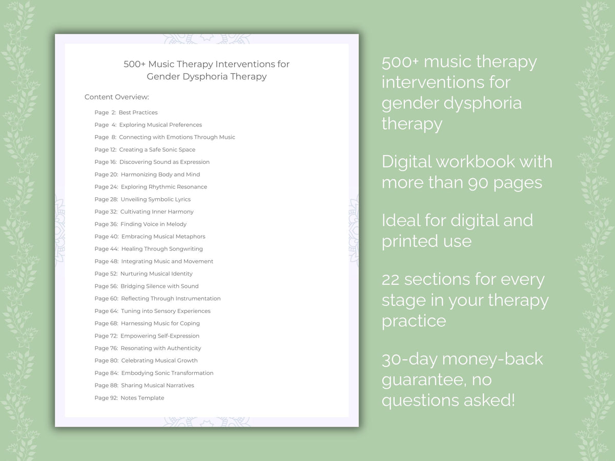 Gender Dysphoria Music Therapy Therapist Worksheets