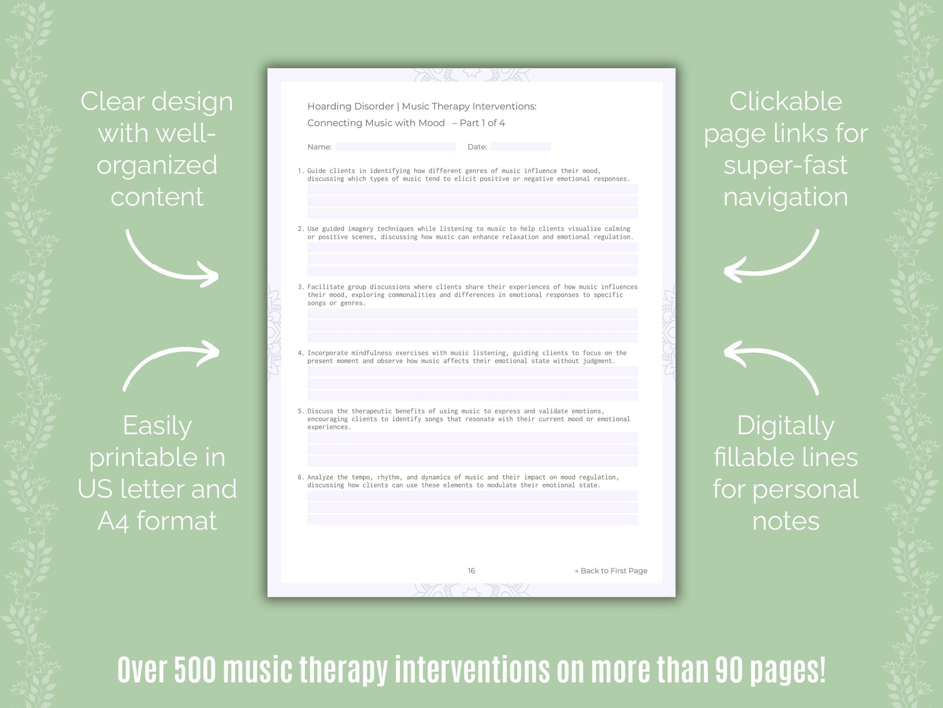 Hoarding Disorder Music Therapy Counseling Templates