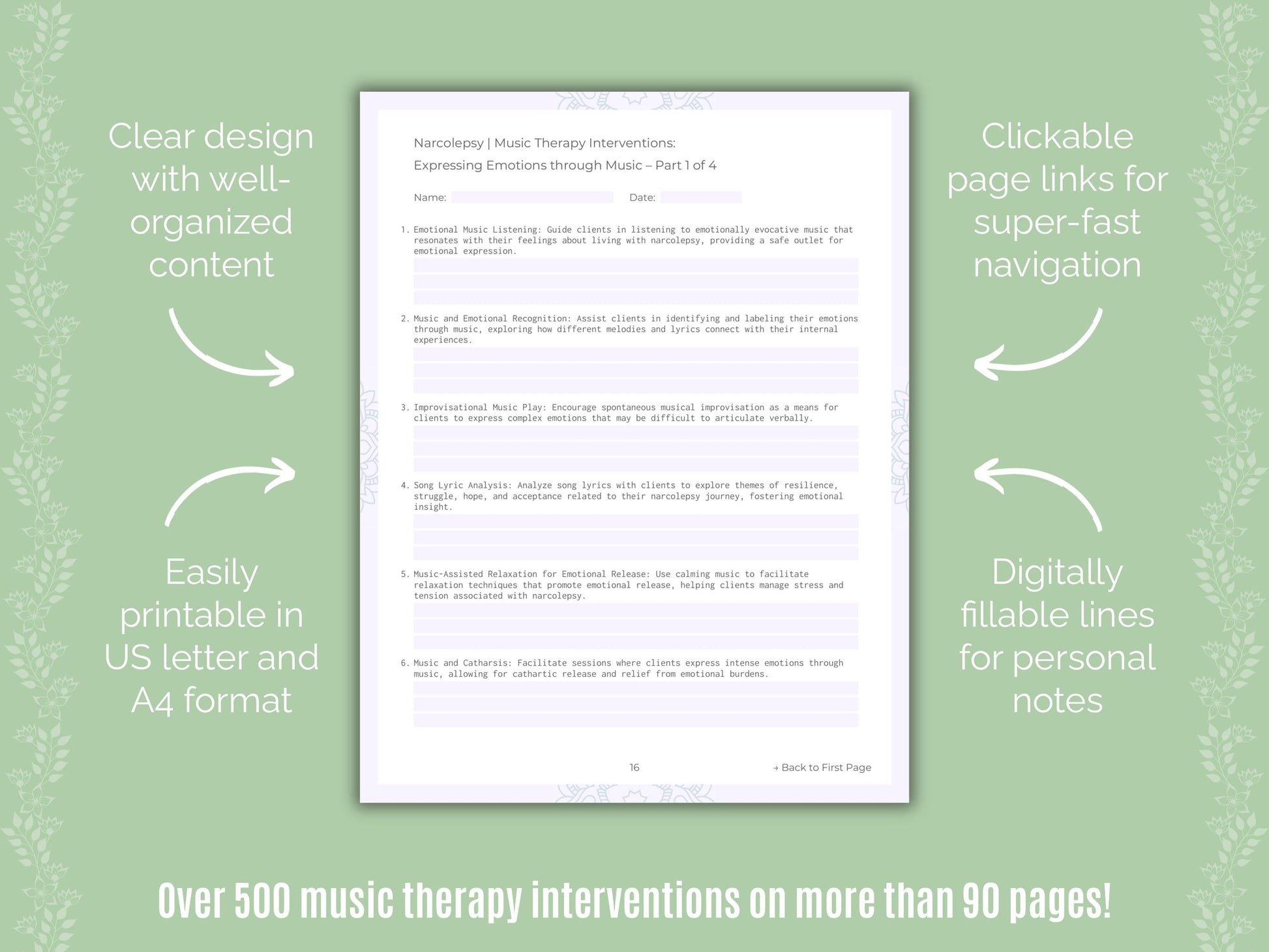 Narcolepsy Music Therapy Counseling Templates