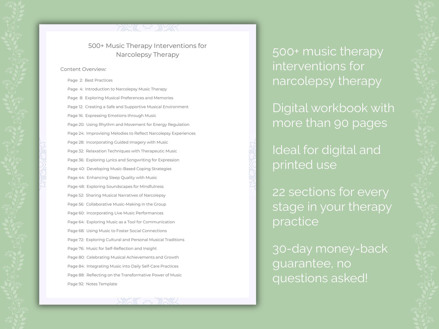 Narcolepsy Music Therapy Therapist Worksheets