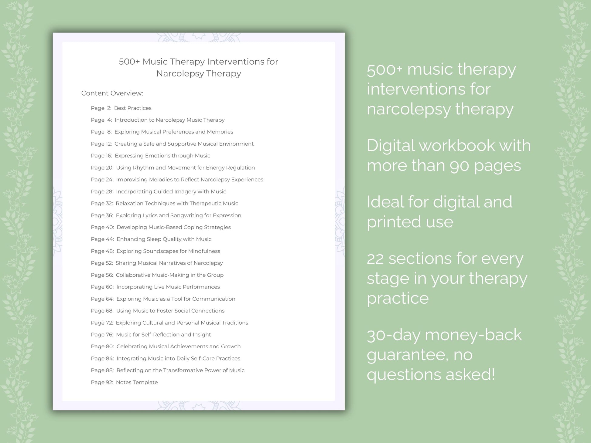 Narcolepsy Music Therapy Therapist Worksheets