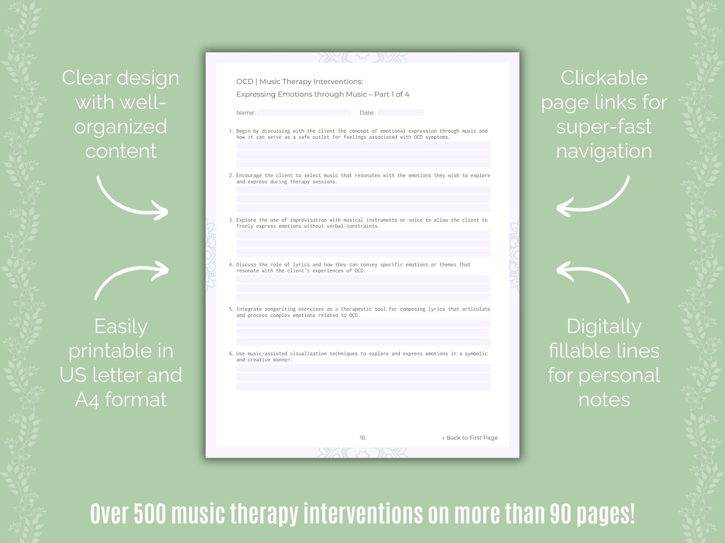Obsessive-Compulsive Disorder (OCD) Music Therapy Counseling Templates