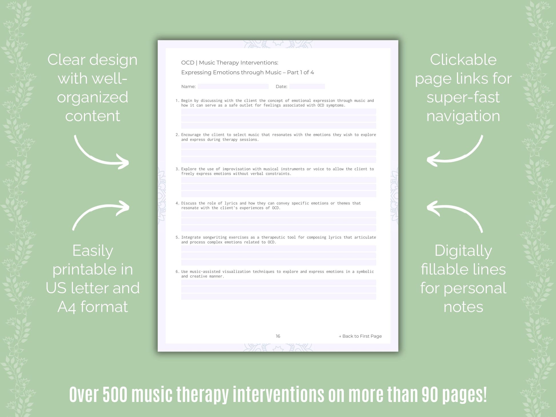 Obsessive-Compulsive Disorder (OCD) Music Therapy Counseling Templates