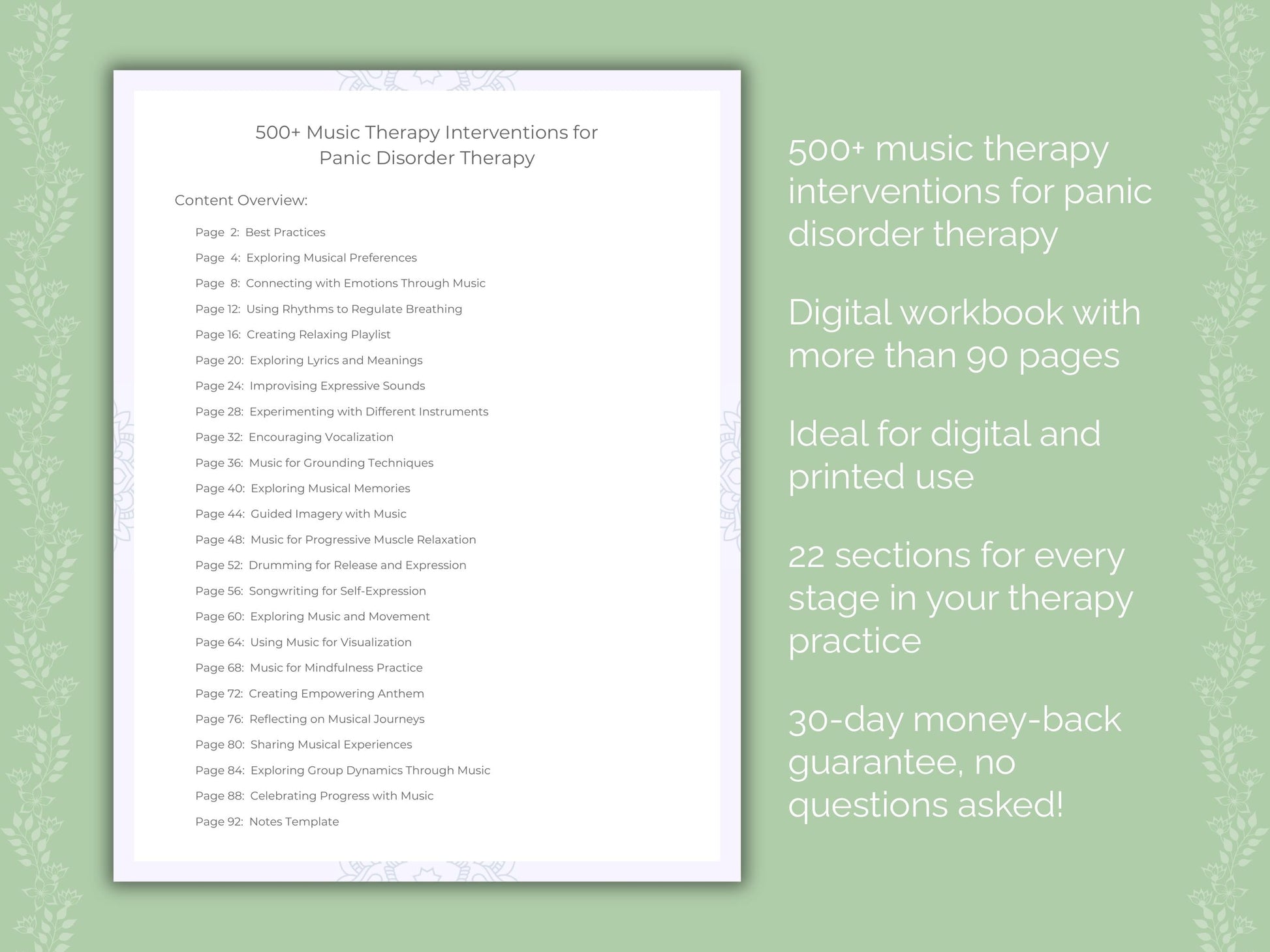 Panic Disorder Music Therapy Therapist Worksheets