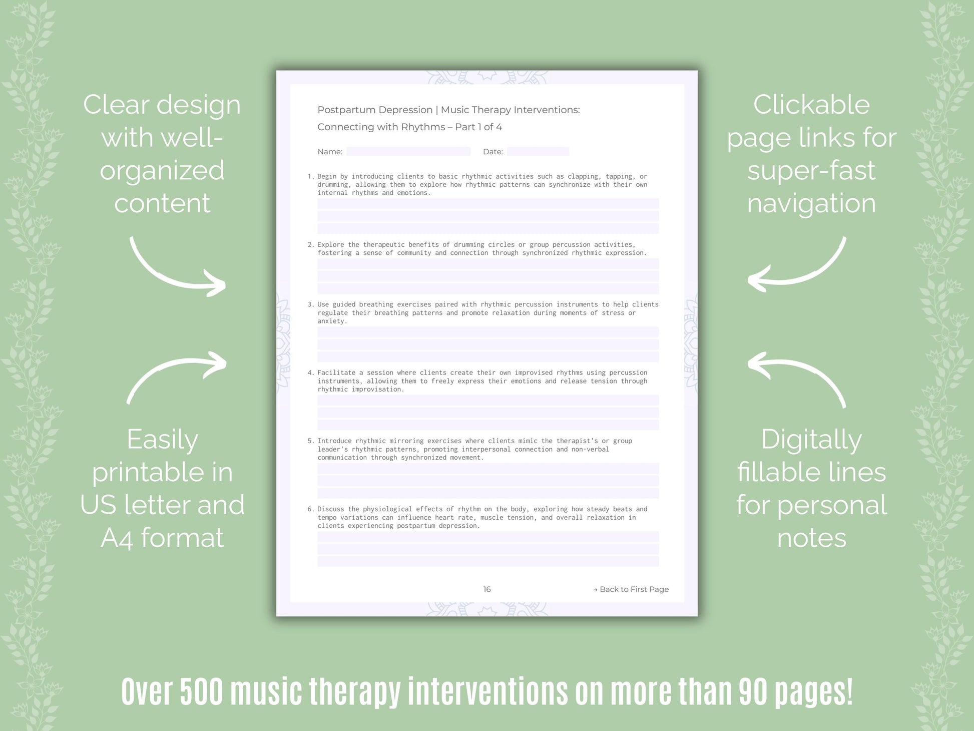 Postpartum Depression Music Therapy Counseling Templates