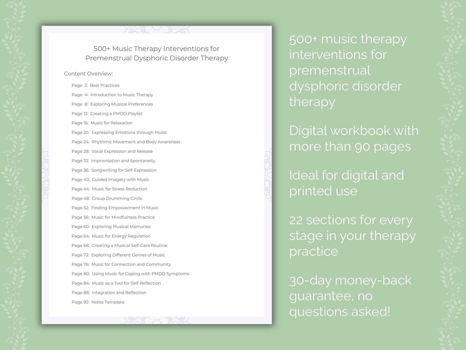 Premenstrual Dysphoric Disorder Music Therapy Therapist Worksheets