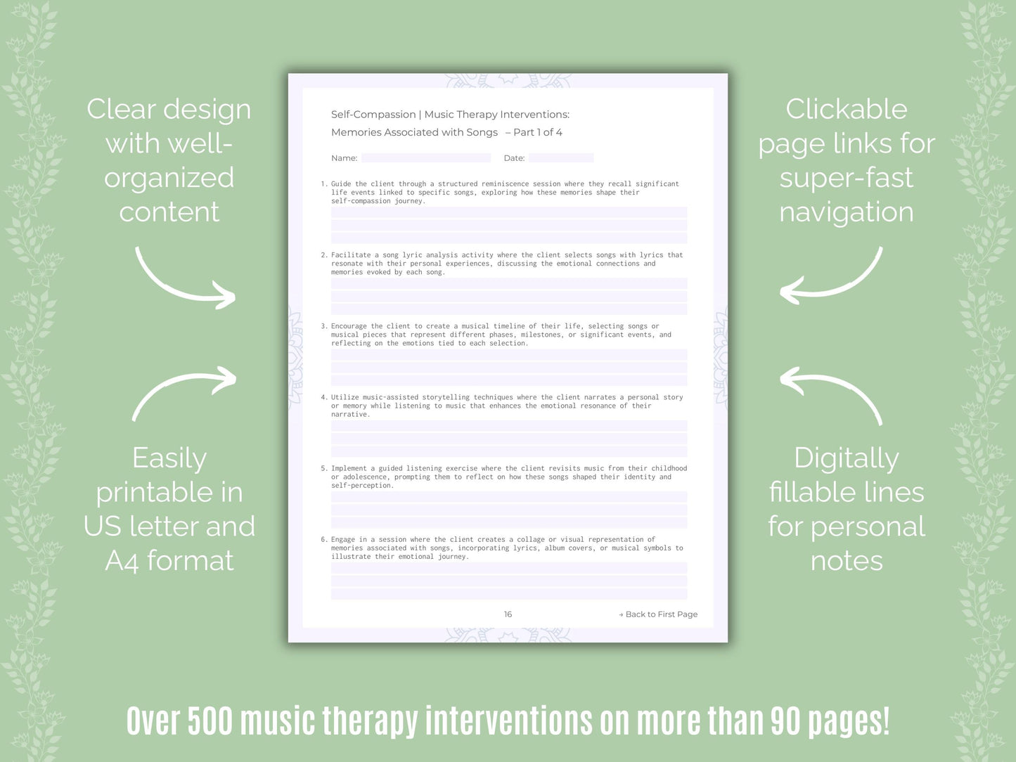 Self-Compassion Music Therapy Counseling Templates