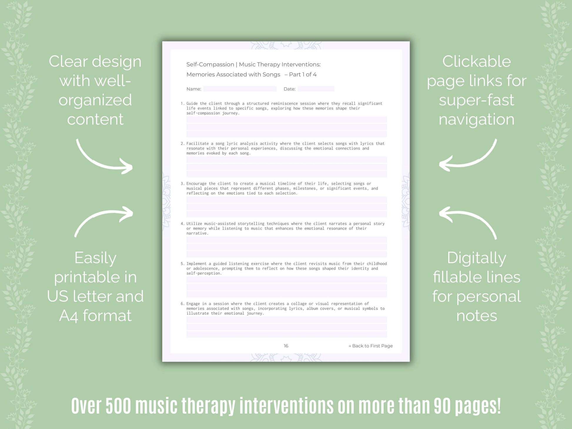 Self-Compassion Music Therapy Counseling Templates