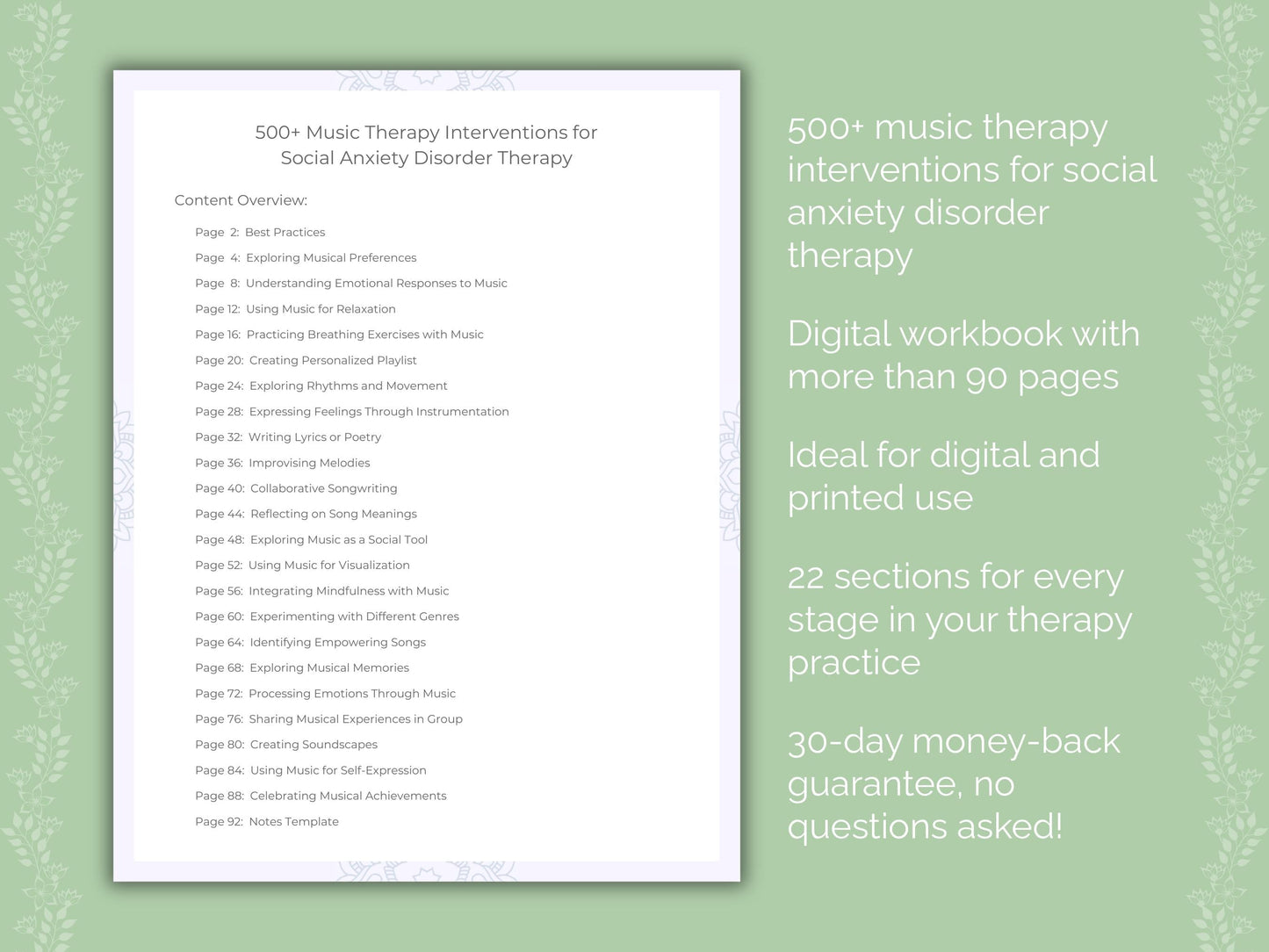 Social Anxiety Disorder Music Therapy Therapist Worksheets