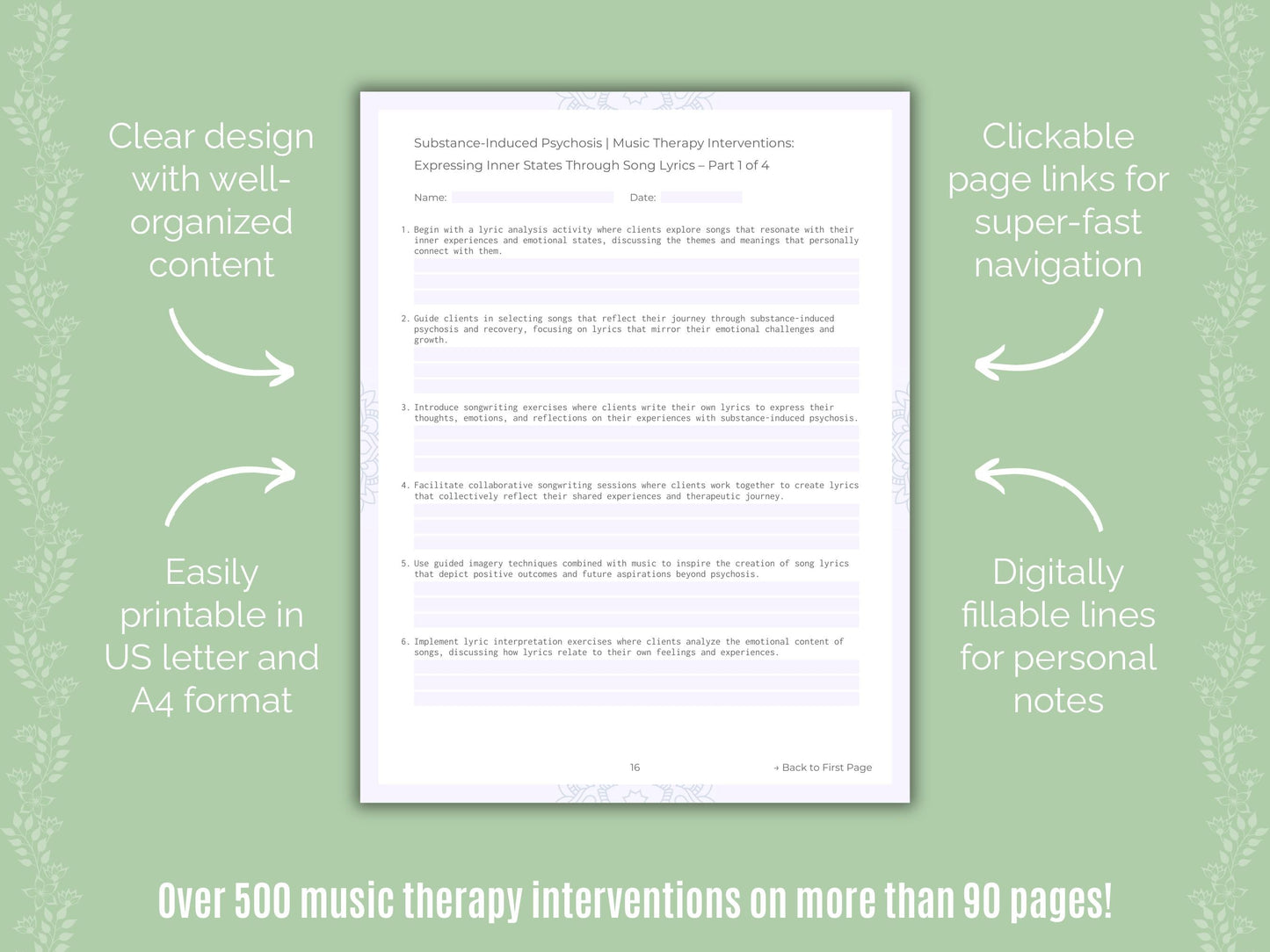 Substance-Induced Psychosis Music Therapy Counseling Templates