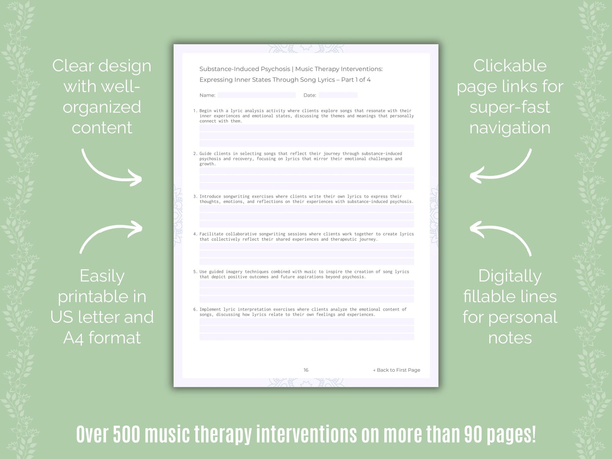 Substance-Induced Psychosis Music Therapy Counseling Templates