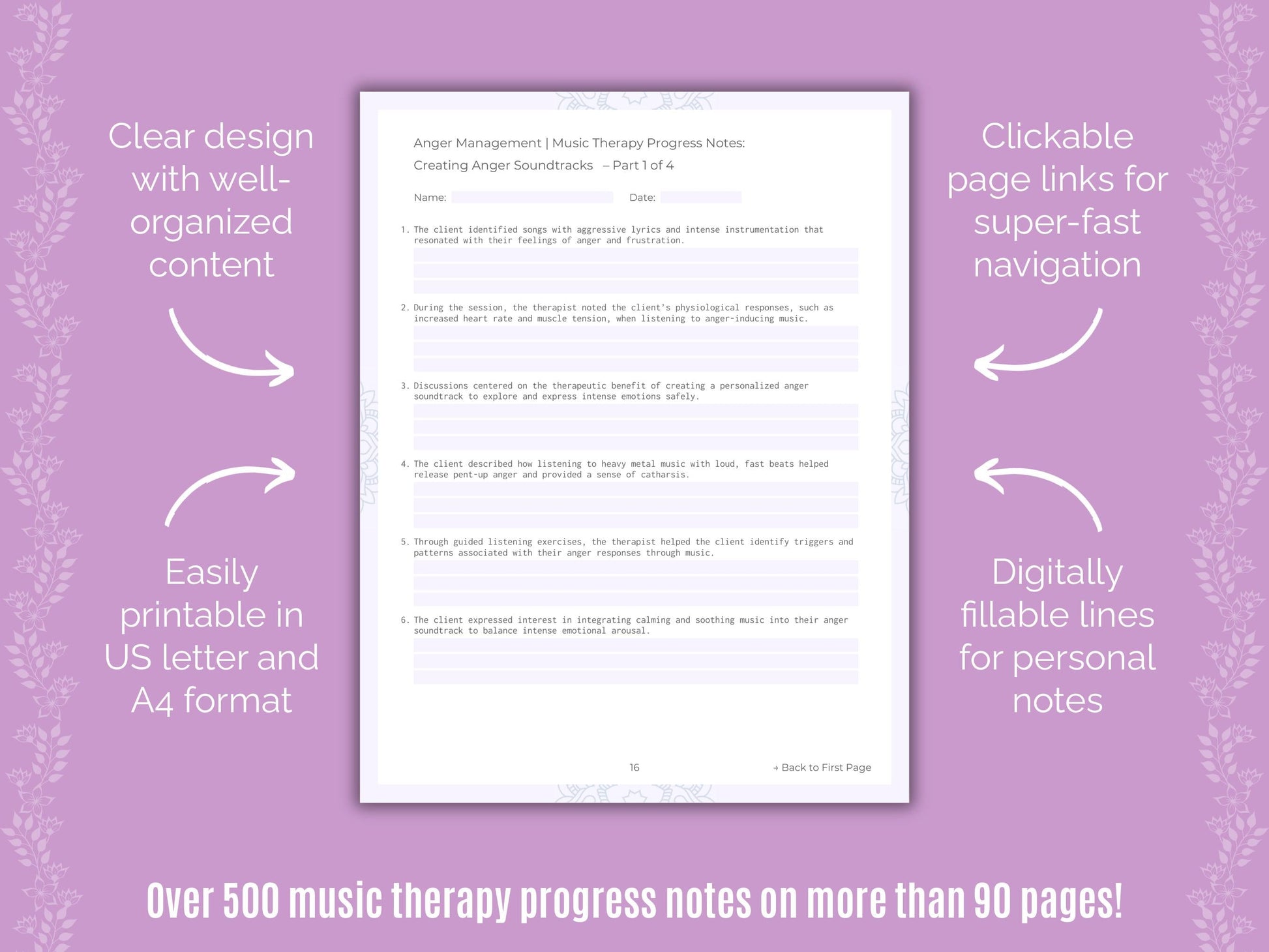 Anger Management Music Therapy Counseling Templates