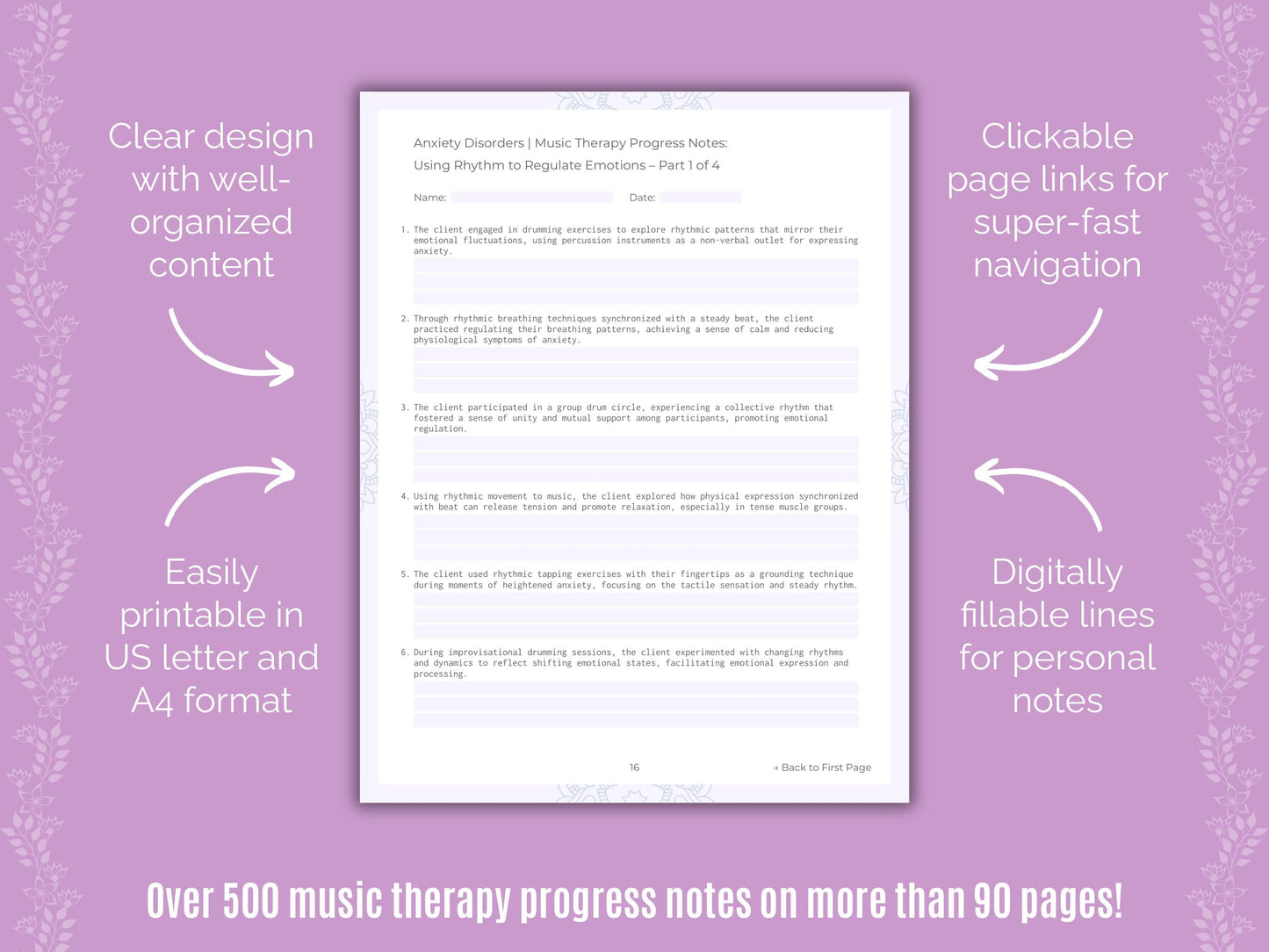 Anxiety Disorders Music Therapy Counseling Templates