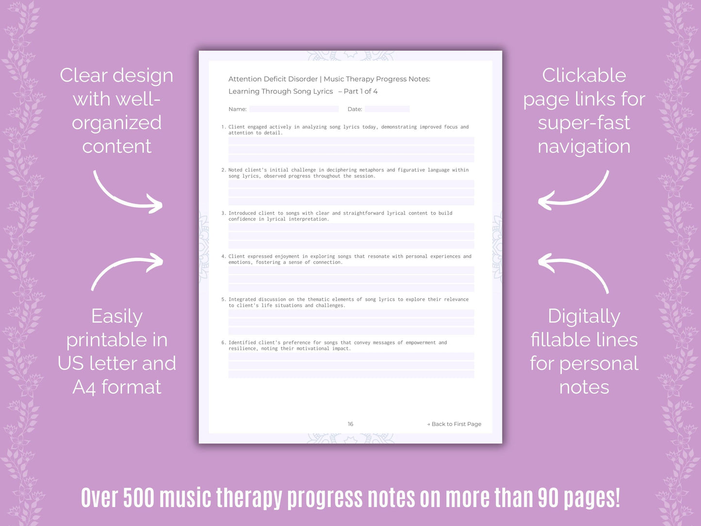 Attention Deficit Disorder (ADD) Music Therapy Counseling Templates