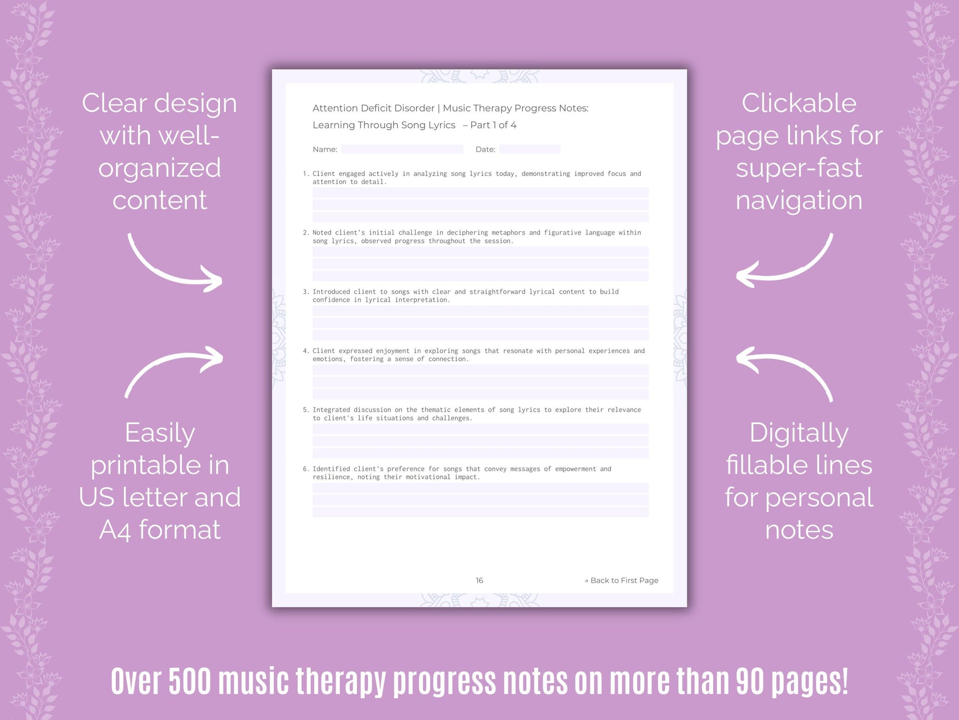 Attention Deficit Disorder (ADD) Music Therapy Counseling Templates