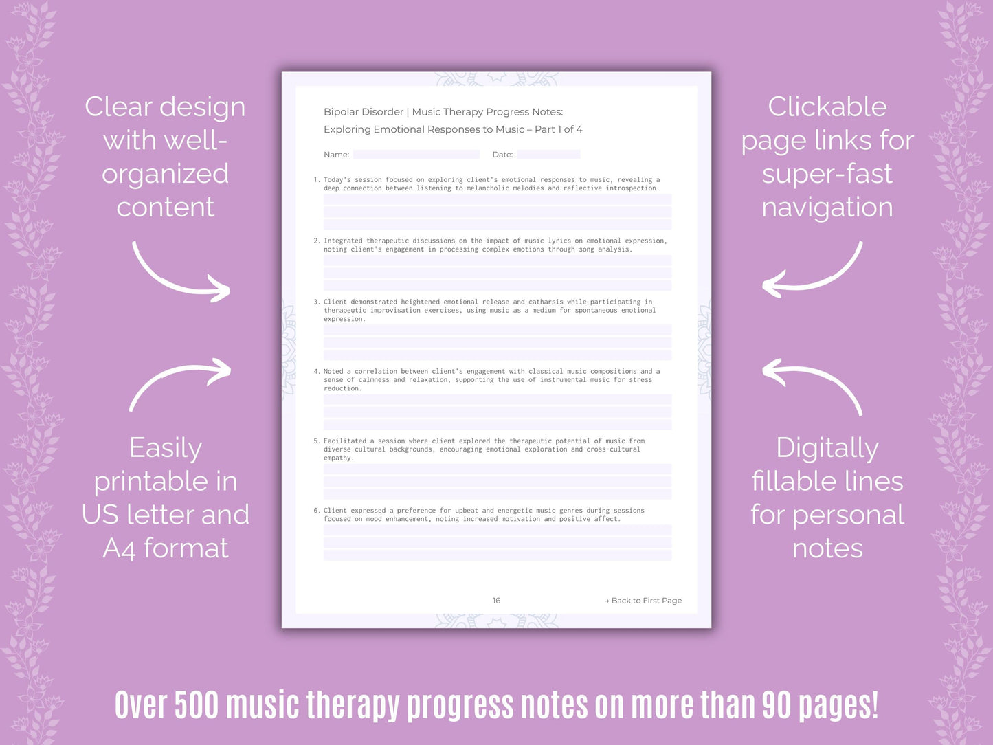 Bipolar Disorder Music Therapy Counseling Templates