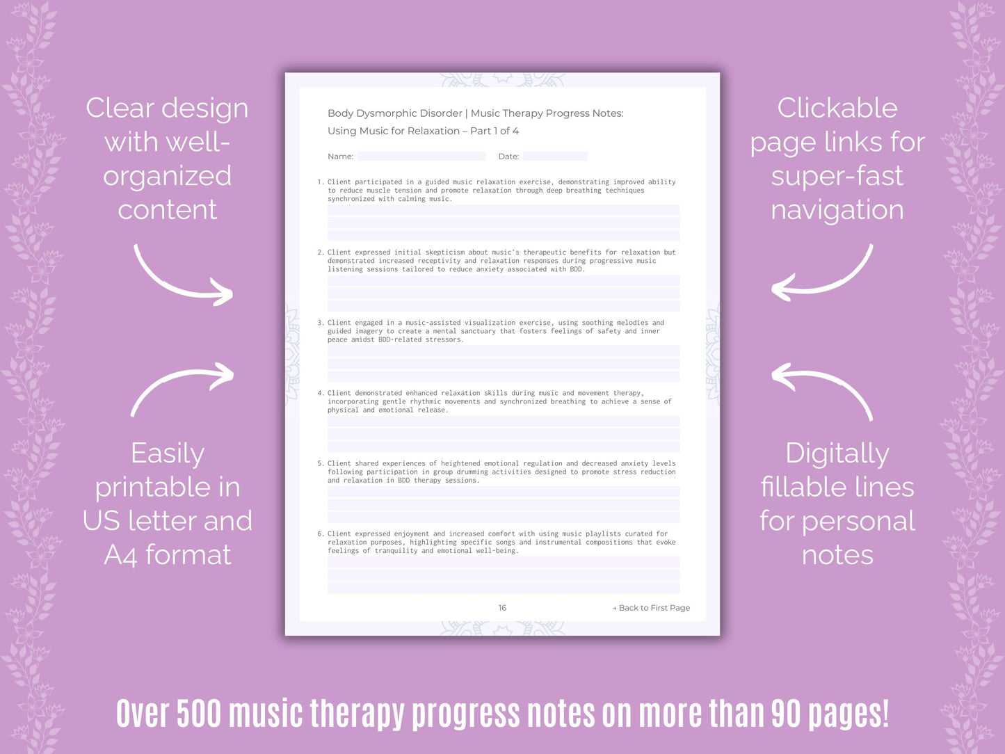Body Dysmorphic Disorder (BDD) Music Therapy Counseling Templates