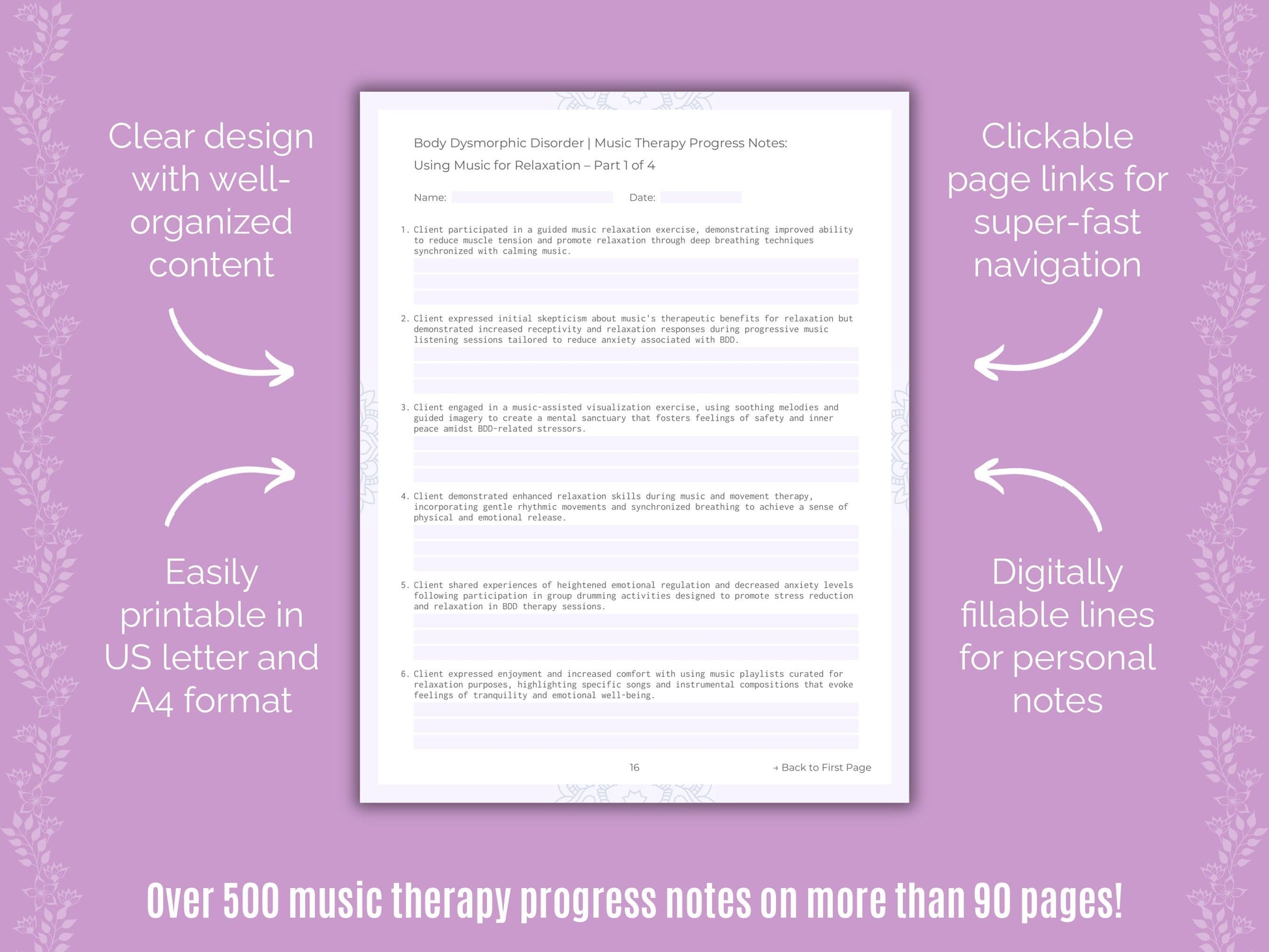 Body Dysmorphic Disorder (BDD) Music Therapy Counseling Templates