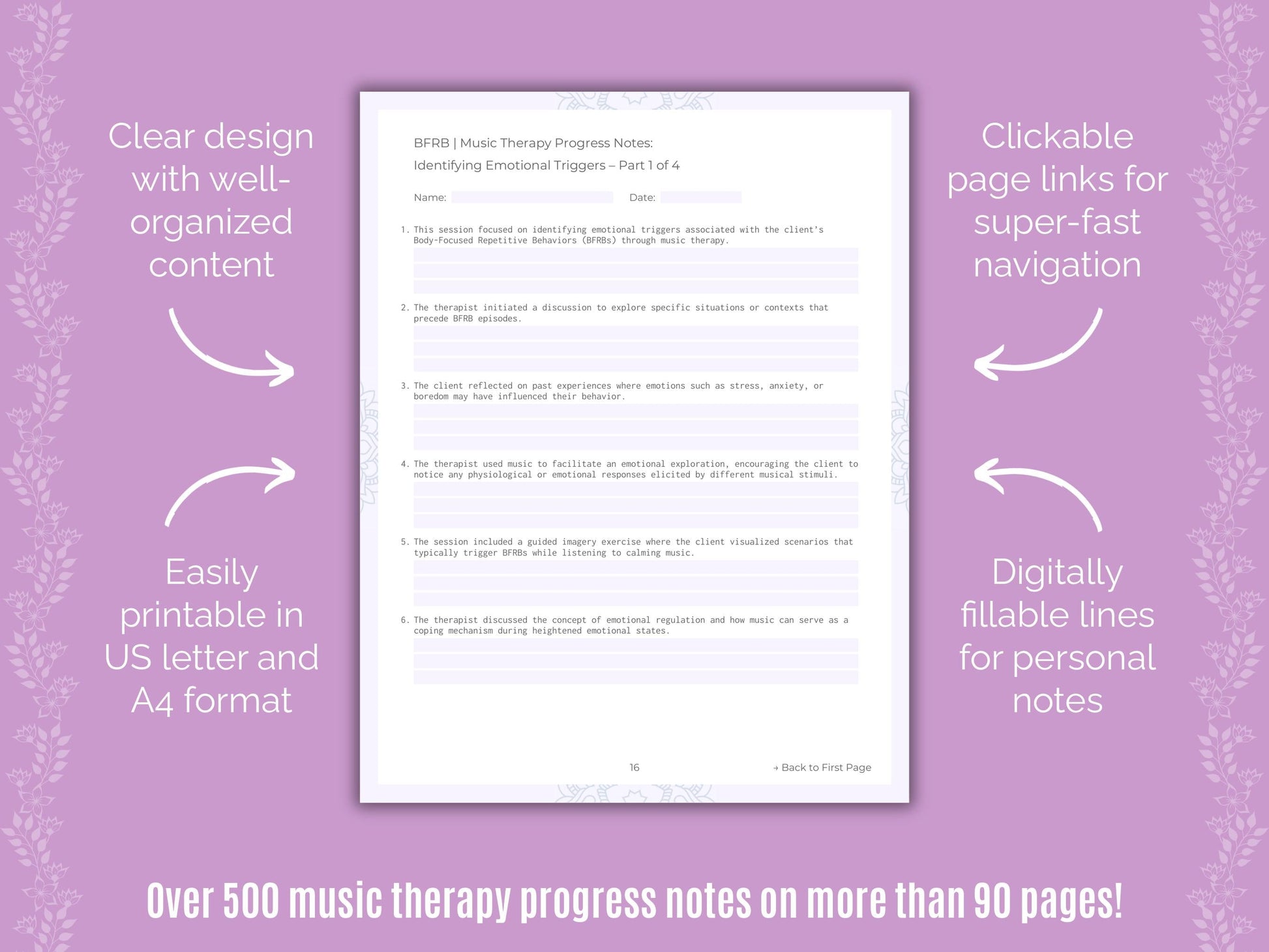 Body-Focused Repetitive Behavior (BFRB) Music Therapy Counseling Templates