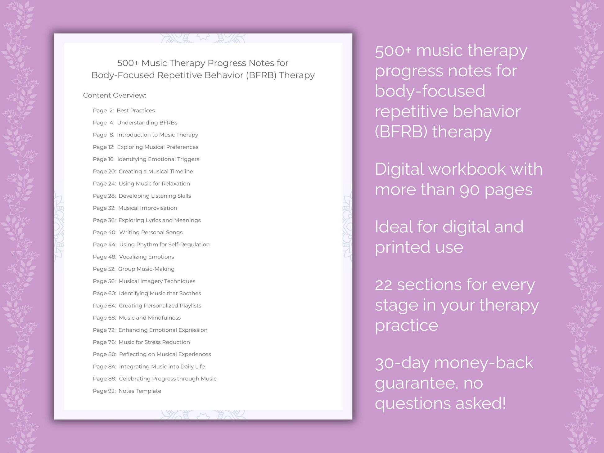 Body-Focused Repetitive Behavior (BFRB) Music Therapy Therapist Worksheets