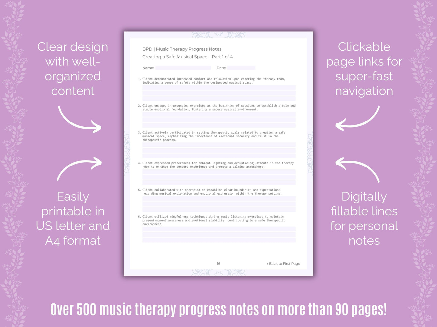 Borderline Personality Disorder (BPD) Music Therapy Counseling Templates