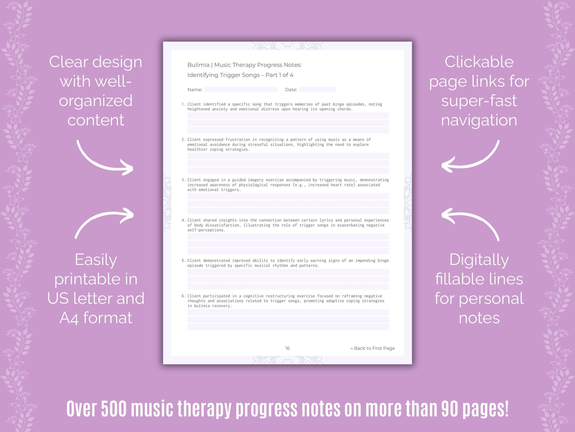 Bulimia Music Therapy Counseling Templates