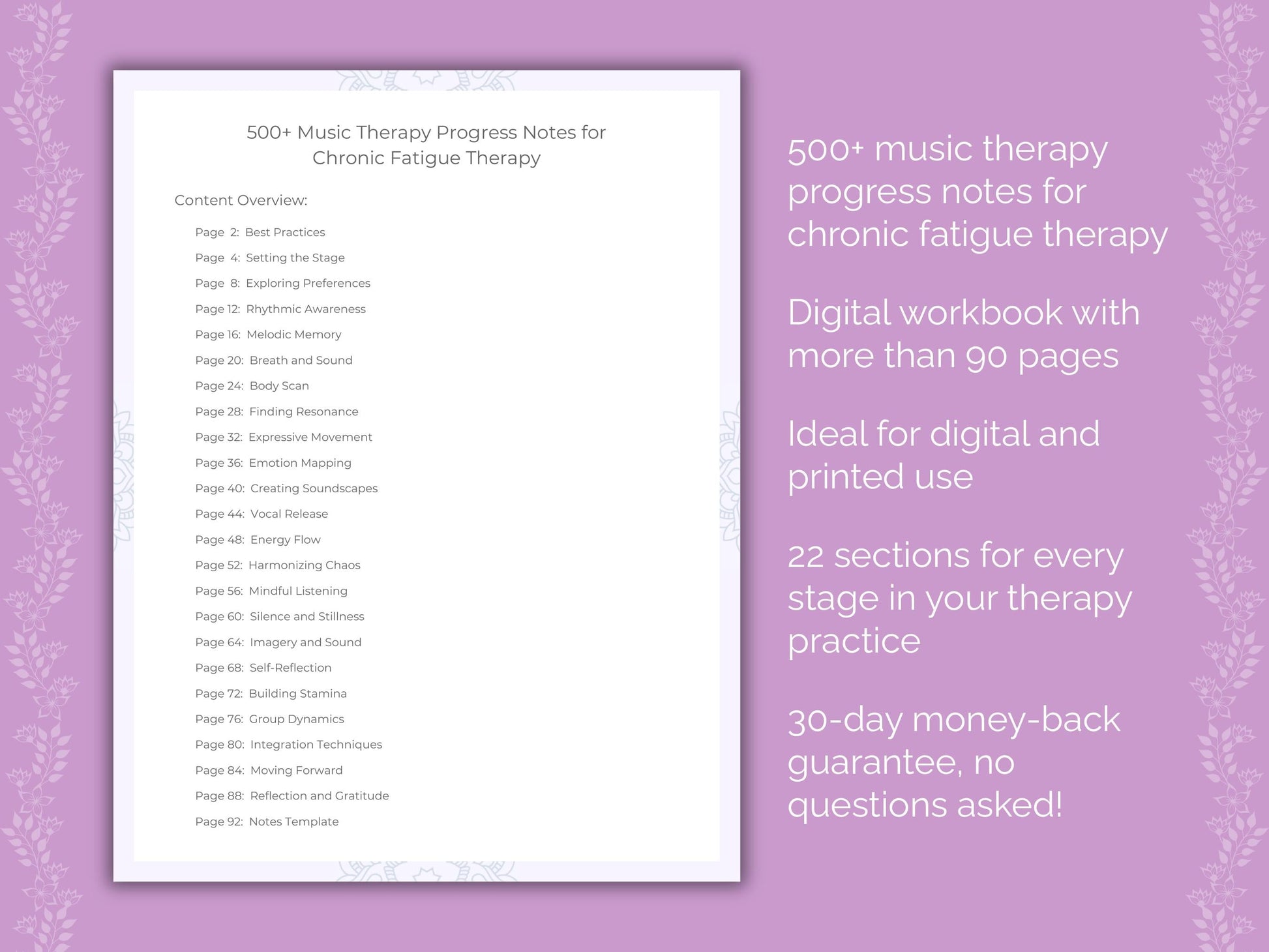 Chronic Fatigue Music Therapy Therapist Worksheets