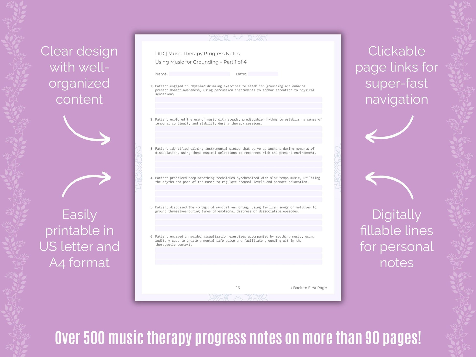 Dissociative Identity Disorder (DID) Music Therapy Counseling Templates