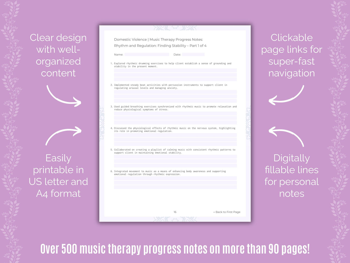 Domestic Violence Music Therapy Counseling Templates