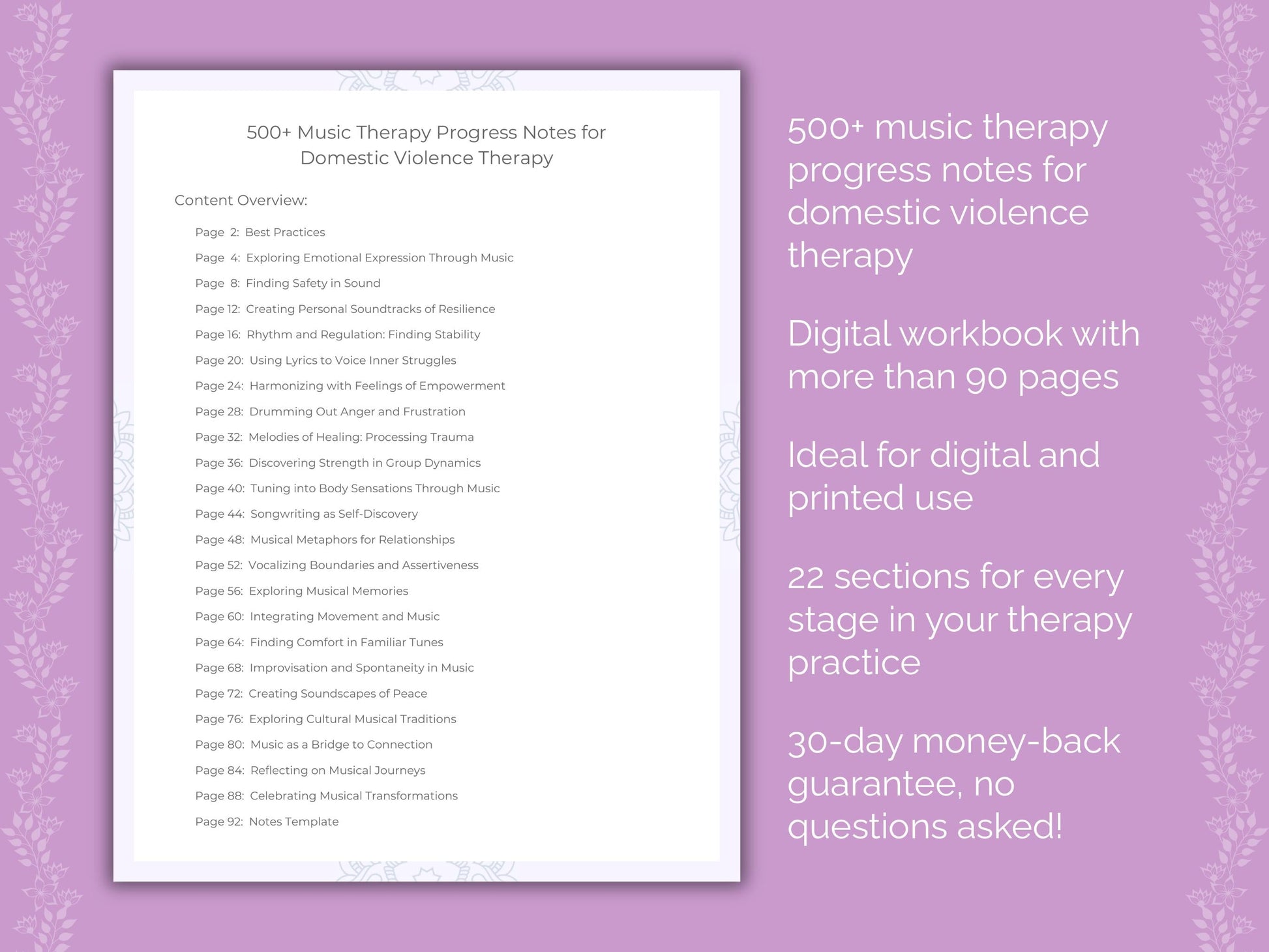 Domestic Violence Music Therapy Therapist Worksheets