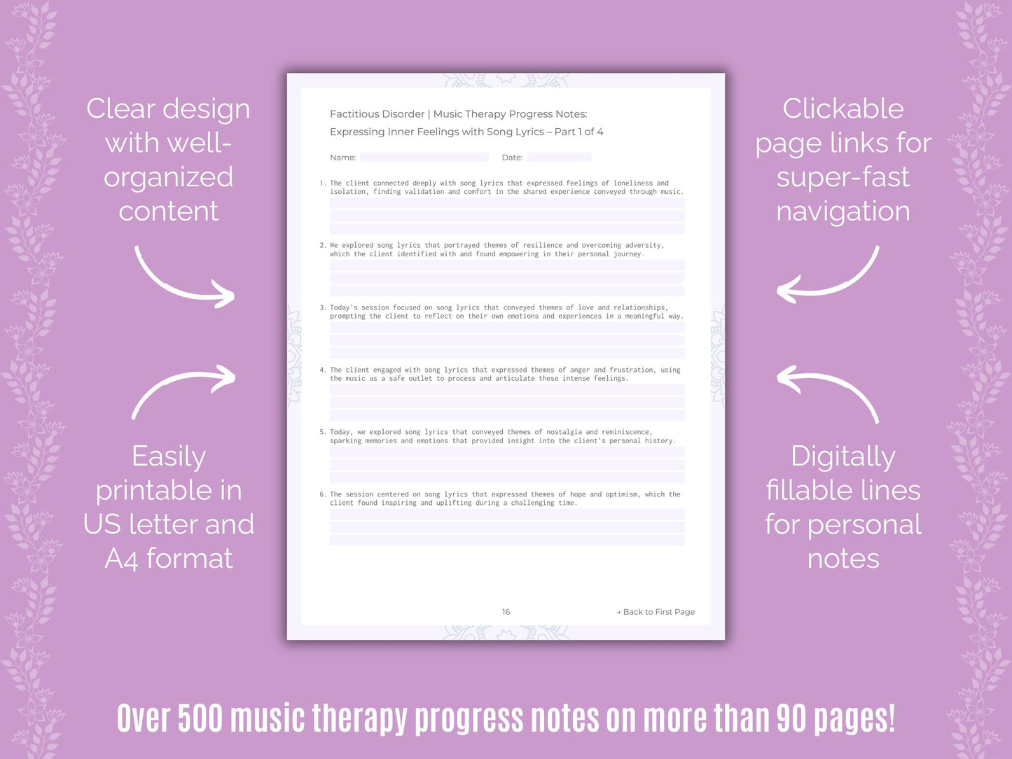 Factitious Disorder Music Therapy Counseling Templates