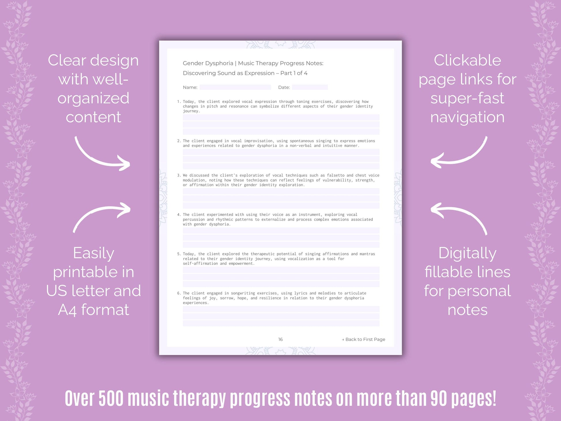 Gender Dysphoria Music Therapy Counseling Templates