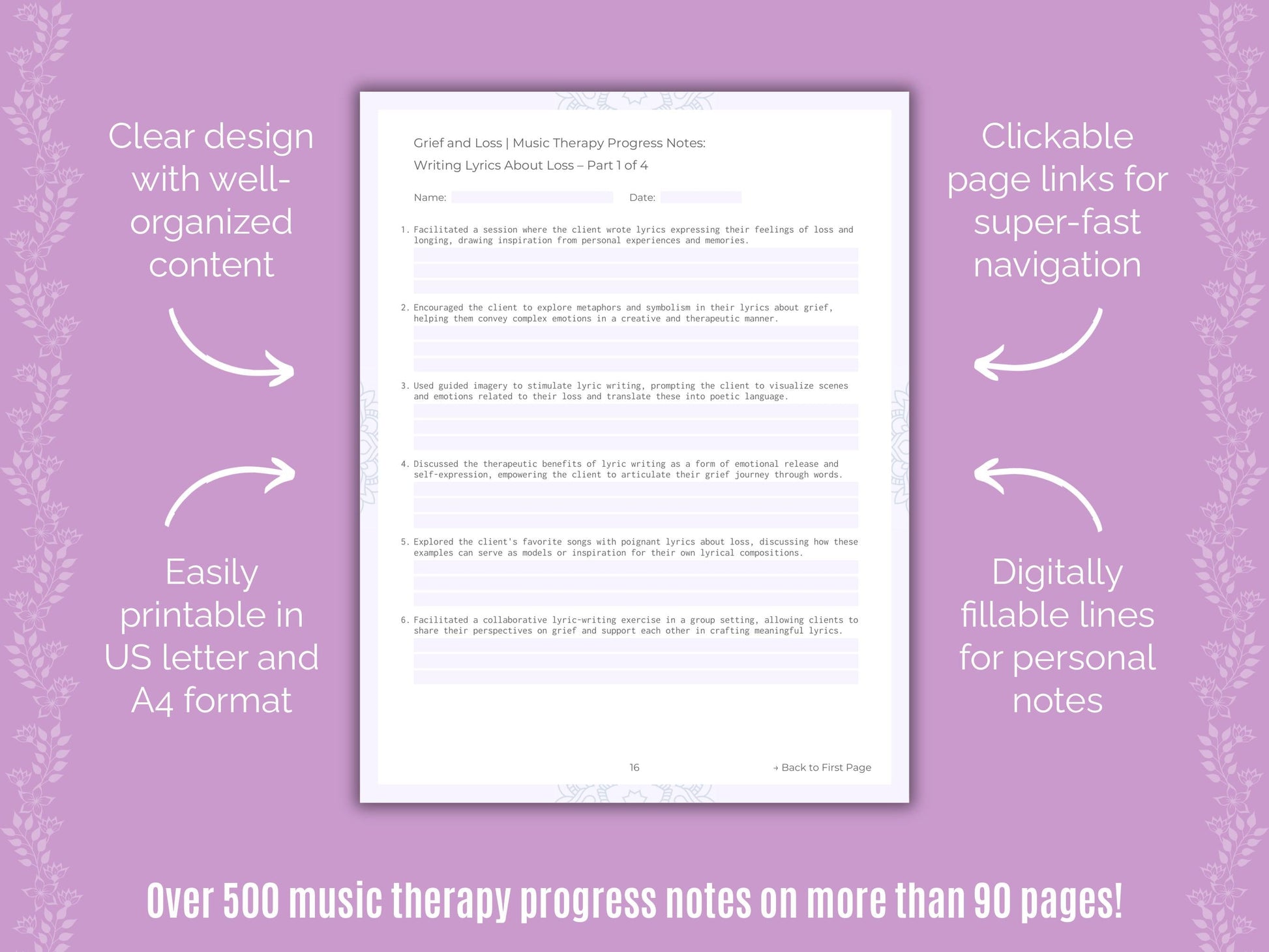 Grief and Loss Music Therapy Counseling Templates