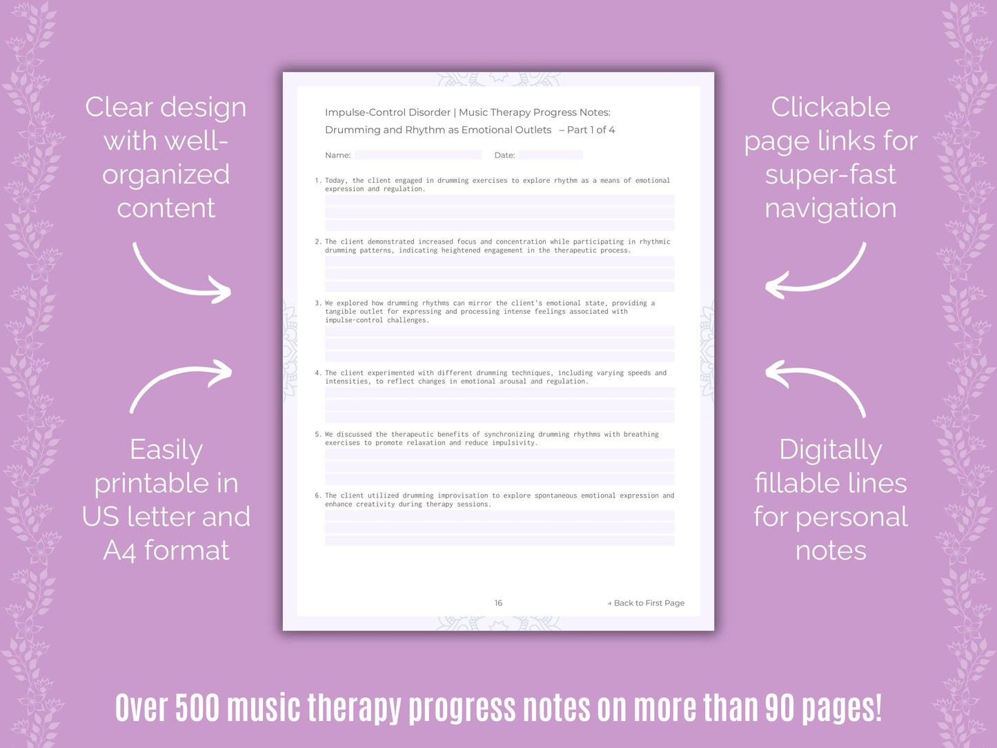 Impulse-Control Disorder (ICD) Music Therapy Counseling Templates