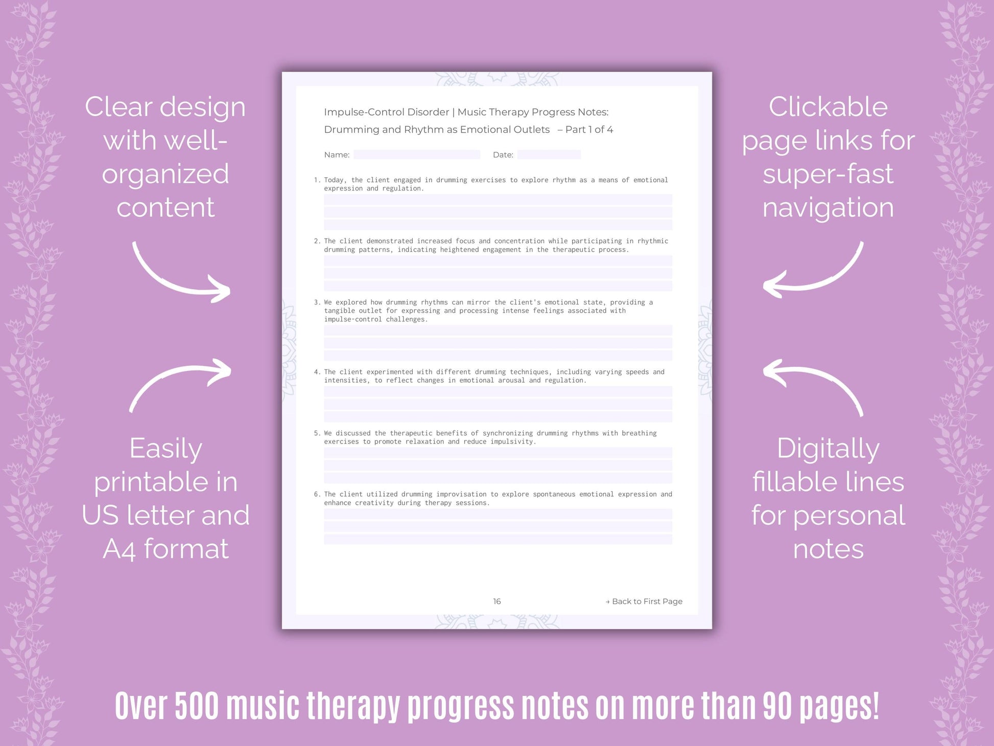 Impulse-Control Disorder (ICD) Music Therapy Counseling Templates