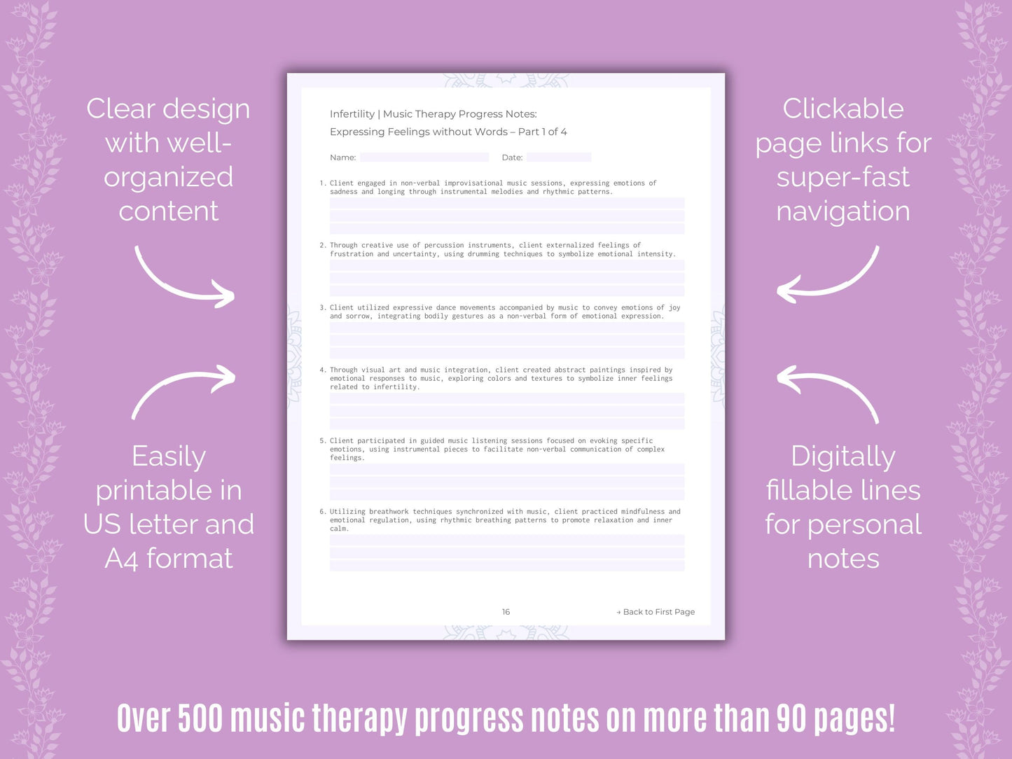 Infertility Music Therapy Counseling Templates