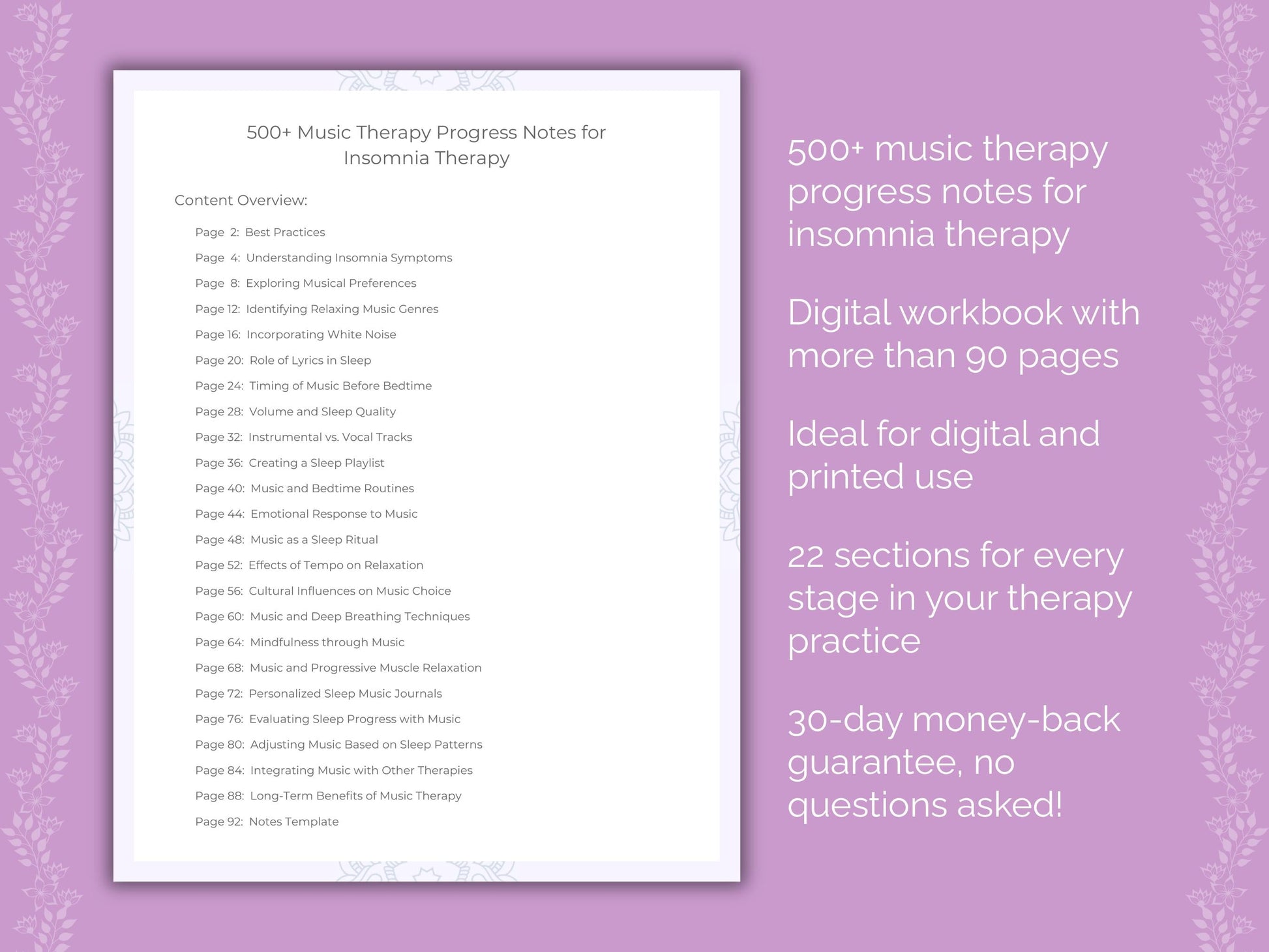 Insomnia Music Therapy Therapist Worksheets