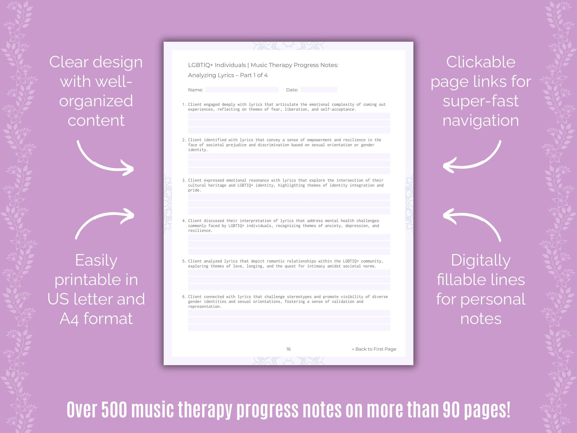 LGBTIQ+ Individuals Music Therapy Counseling Templates