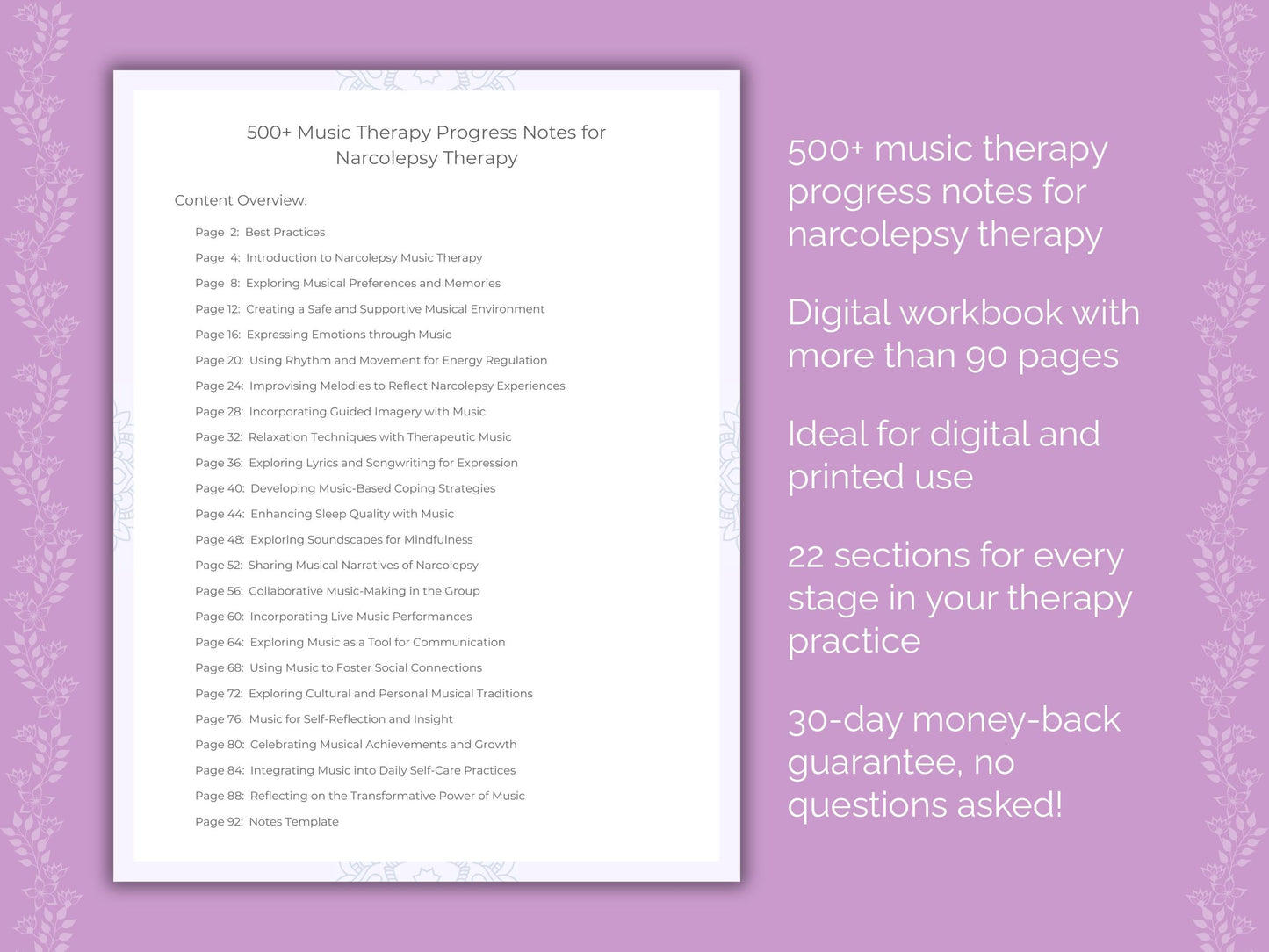 Narcolepsy Music Therapy Therapist Worksheets