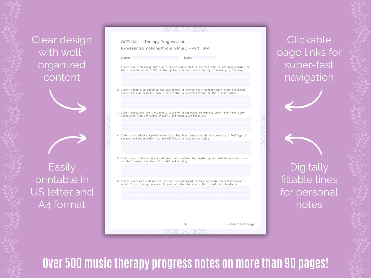 Obsessive-Compulsive Disorder (OCD) Music Therapy Counseling Templates