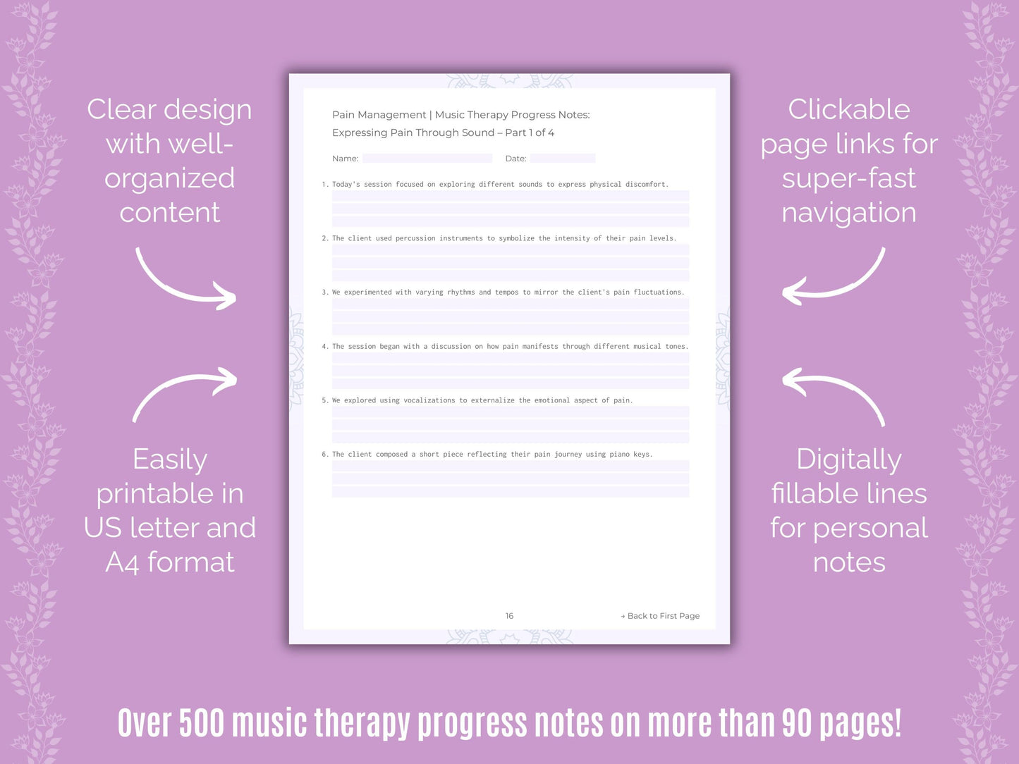 Pain Management Music Therapy Counseling Templates