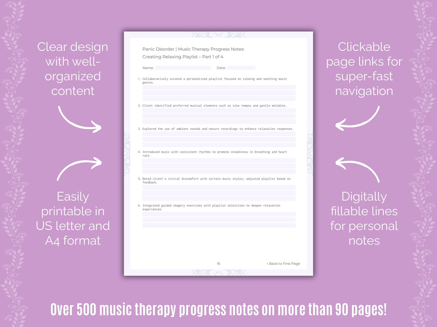 Panic Disorder Music Therapy Counseling Templates