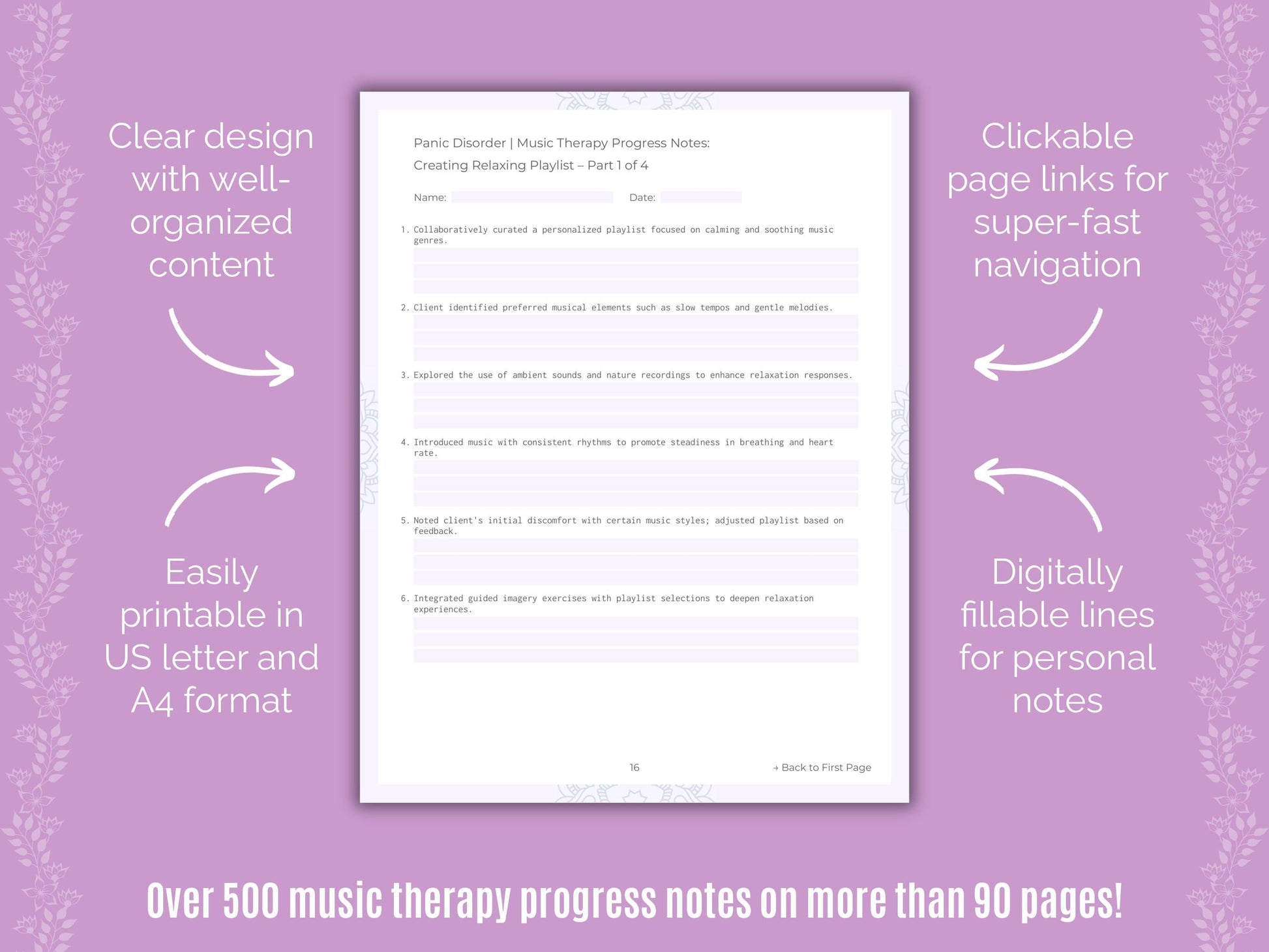 Panic Disorder Music Therapy Counseling Templates