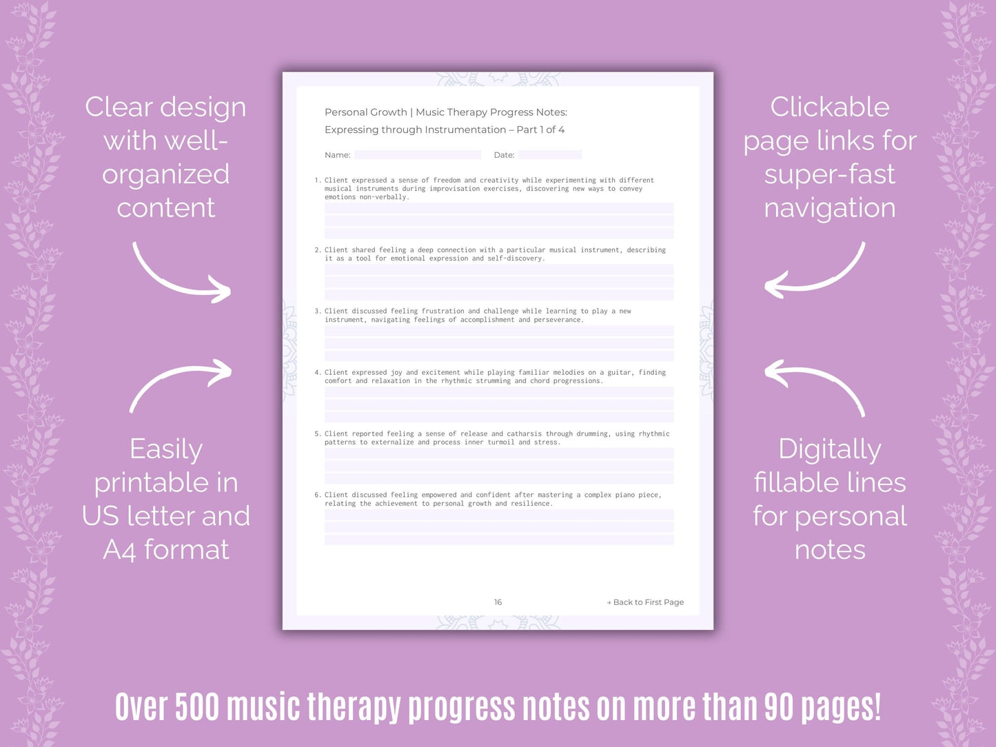 Personal Growth Music Therapy Counseling Templates