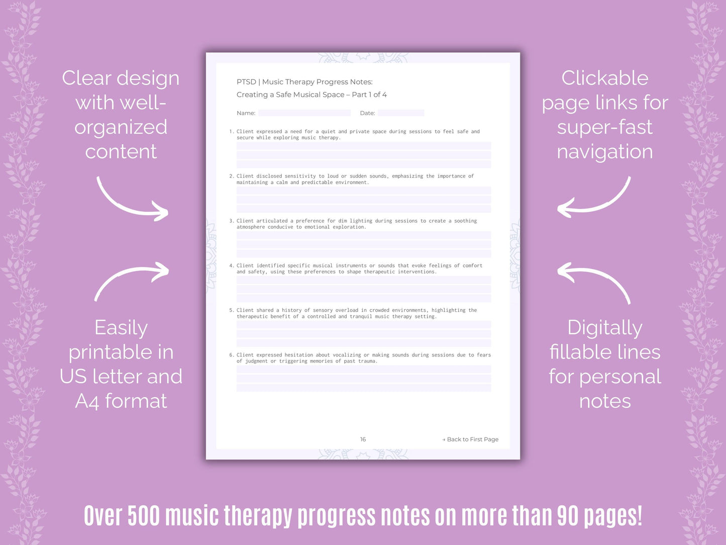 Post-Traumatic Stress Disorder (PTSD) Music Therapy Counseling Templates