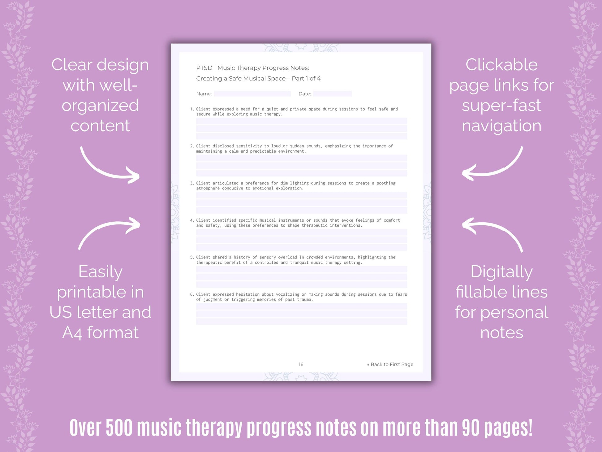 Post-Traumatic Stress Disorder (PTSD) Music Therapy Counseling Templates