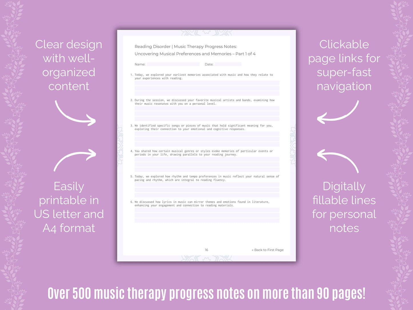 Reading Disorder Music Therapy Counseling Templates