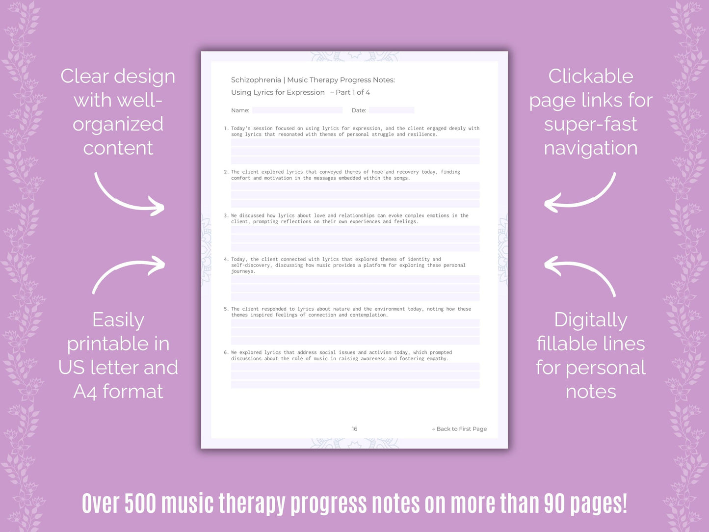 Schizophrenia Music Therapy Counseling Templates