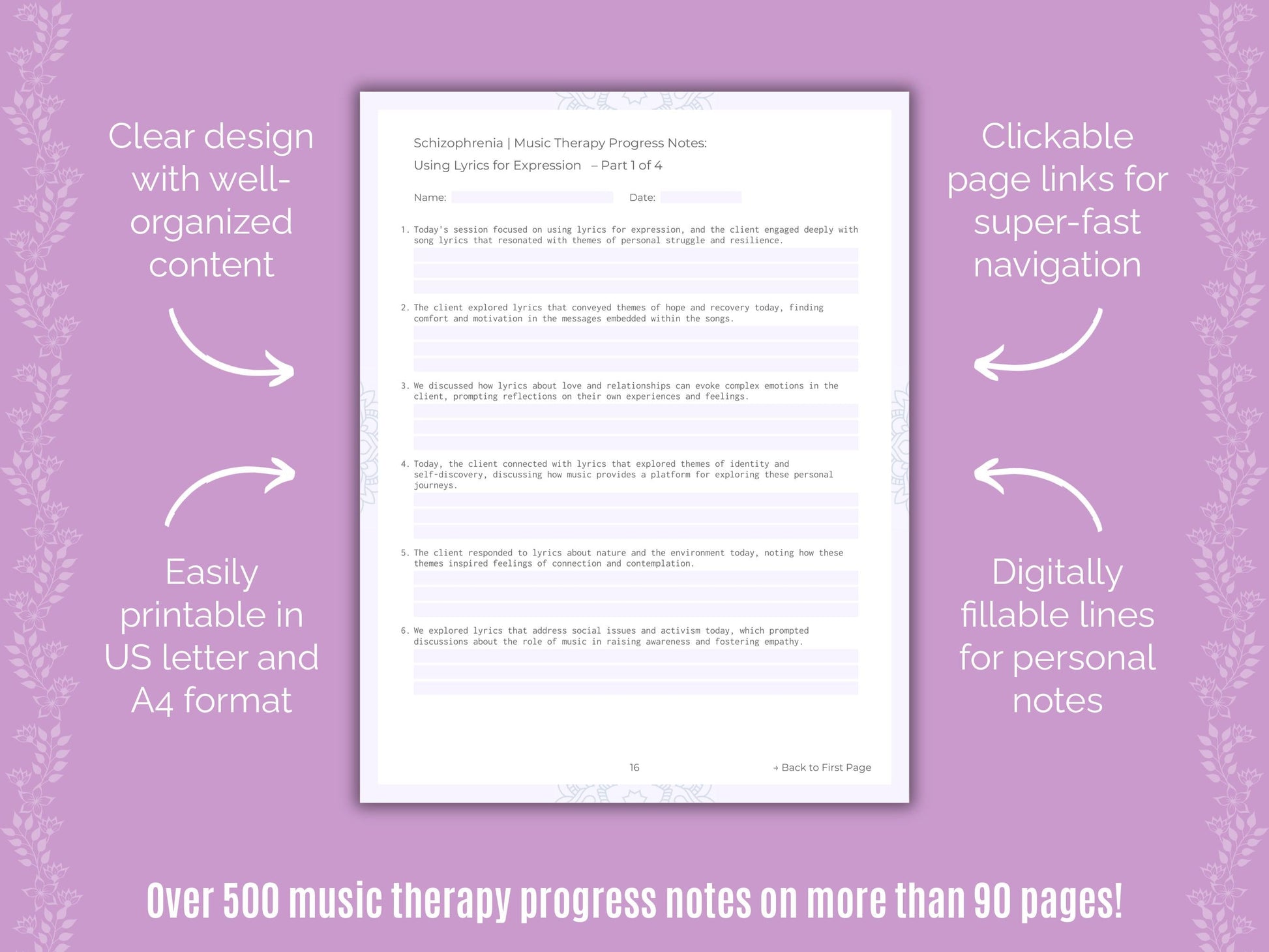 Schizophrenia Music Therapy Counseling Templates